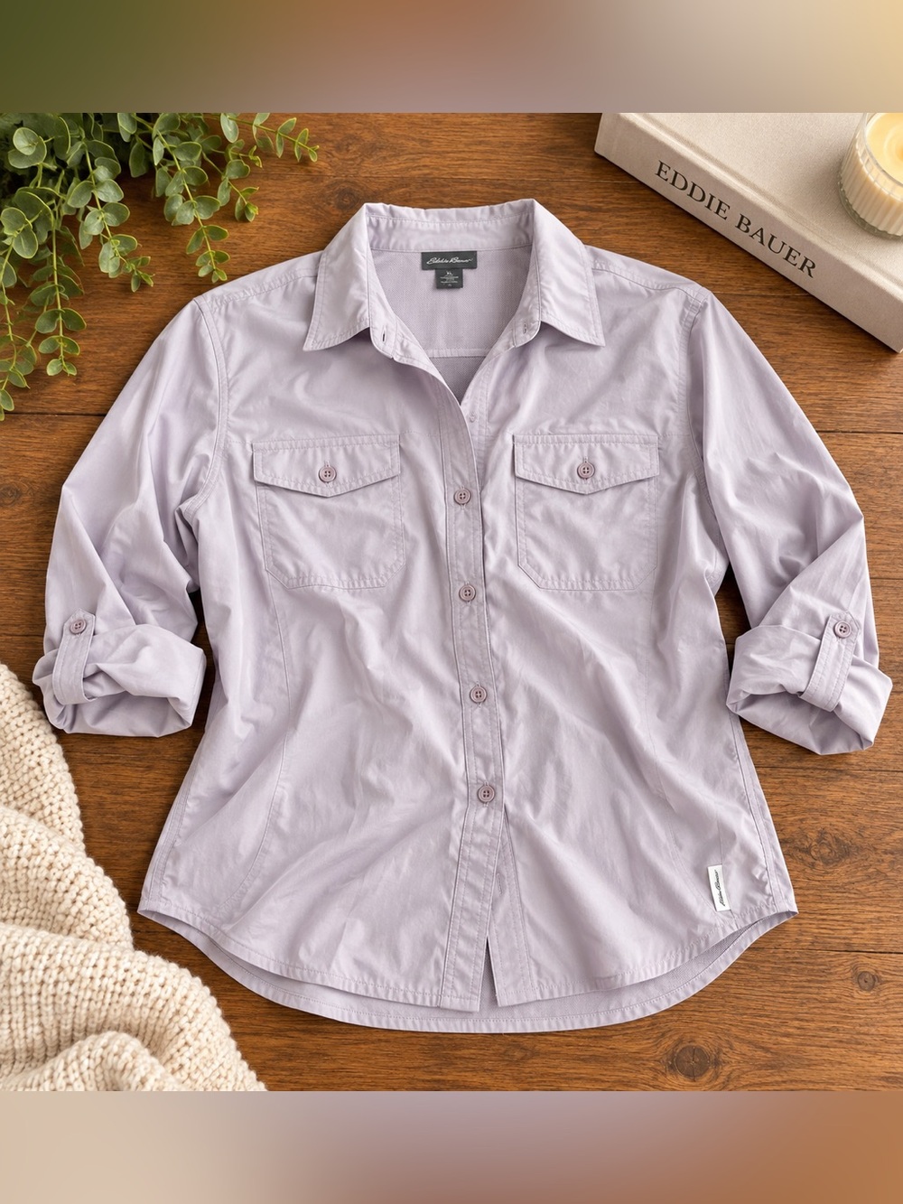 Eddie Bauer Departure Long Sleeve Shirt Women’s XL Light Lilac Classic Fit UPF